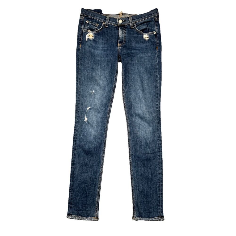 Rag & Bone Skinny Jeans 26 (27x27.5) Blue La Paz Distressed Denim Stretch Womens
